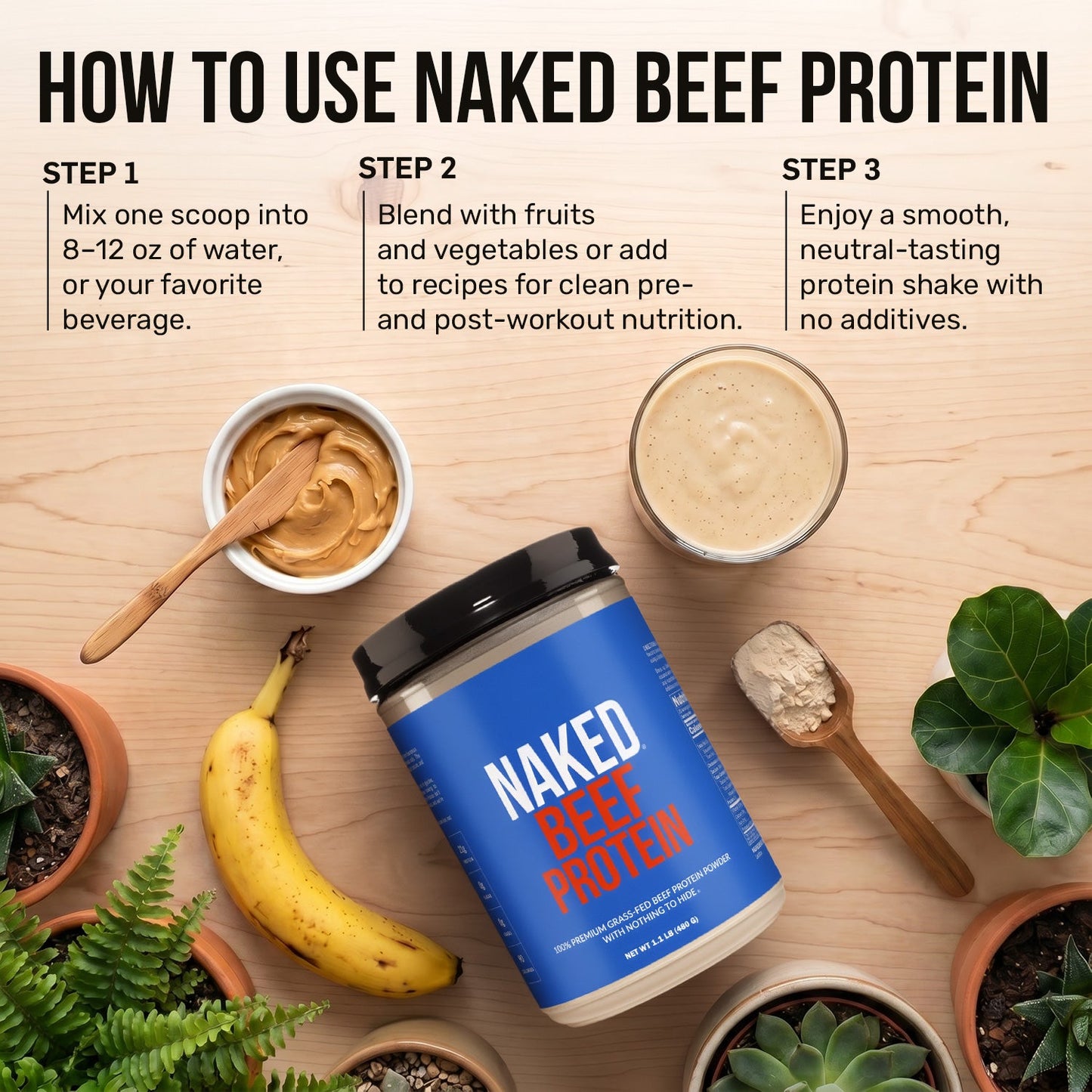 Beef Protein Powder - Unflavored with a Simple, Easy-Mix Protein Formula