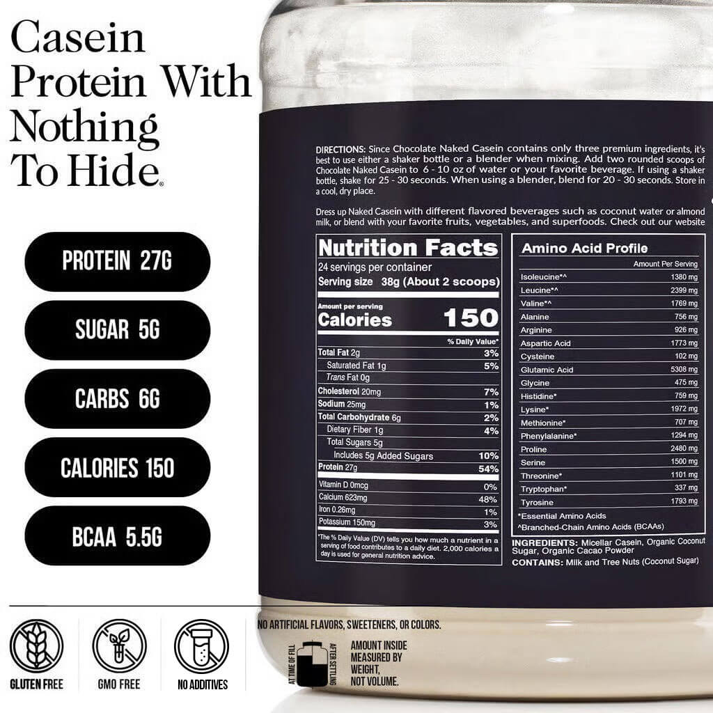 Chocolate Casein Protein Powder - Chocolate with a Simple, Easy-Mix Protein Formula