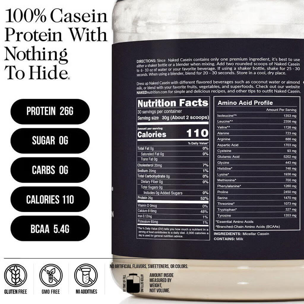 Micellar Casein Protein Powder - Unflavored - Standard Size with a Simple, Easy-Mix Protein Formula