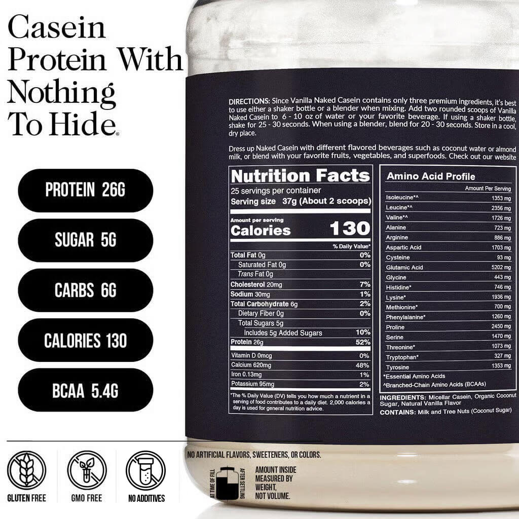 Vanilla Casein Protein Powder - Vanilla - Standard Size with a Simple, Easy-Mix Protein Formula