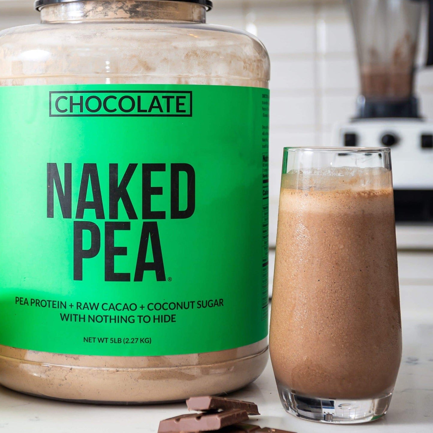 Chocolate Pea Protein Powder - Chocolate - Standard Size with a Simple, Easy-Mix Protein Formula