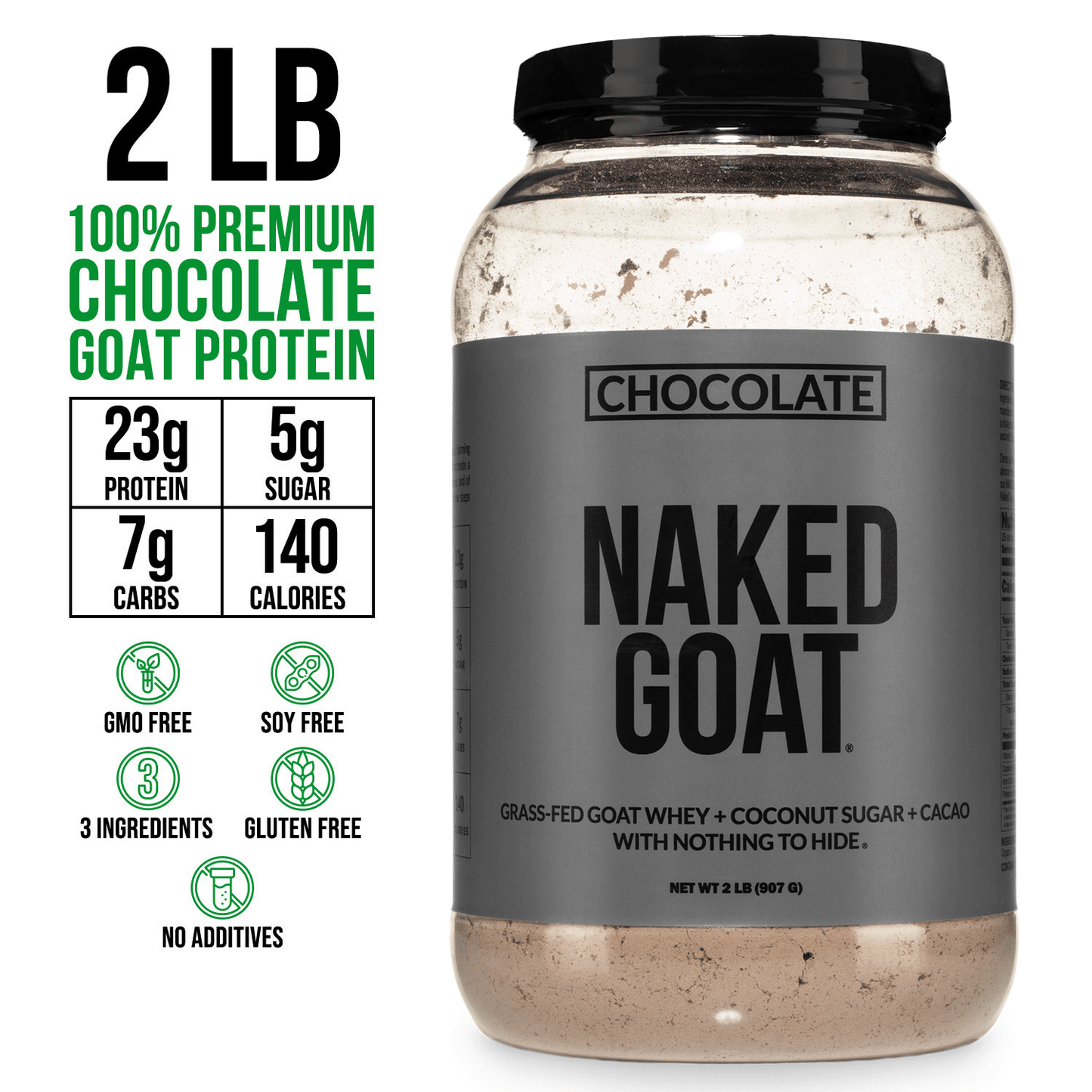 Chocolate Goat Whey Protein Powder - Chocolate with a Simple, Easy-Mix Protein Formula