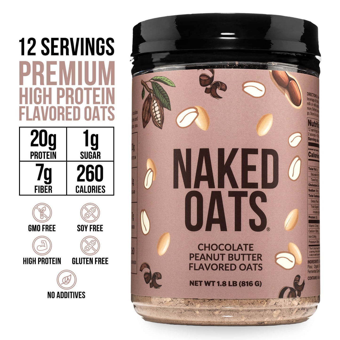 Chocolate Peanut Butter Protein Oats - Chocolate Peanut Butter for Convenient High-Protein Mornings