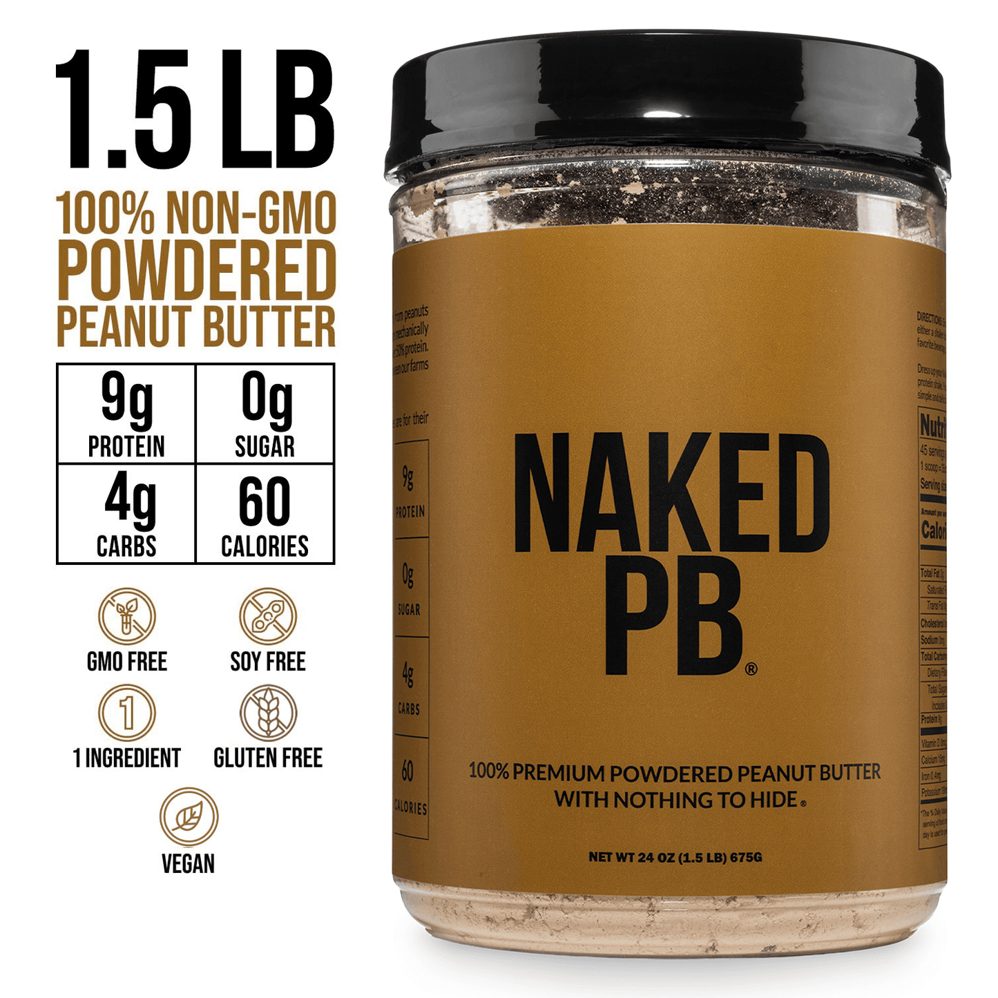 Powdered Peanut Butter - PB - 1.5 LB with a Simple, Easy-Mix Protein Formula