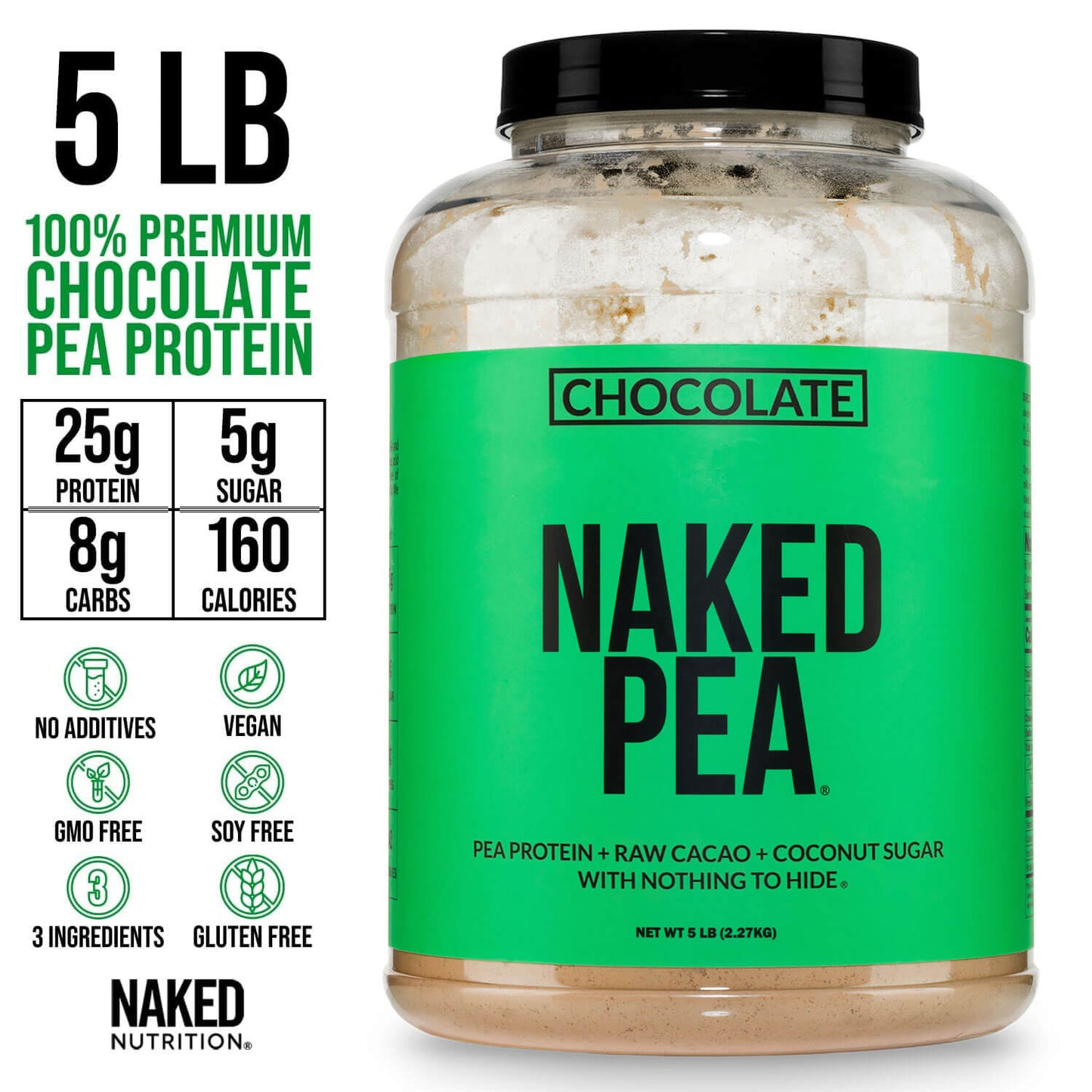 Chocolate Pea Protein Powder - Chocolate - Bulk Size with a Simple, Easy-Mix Protein Formula