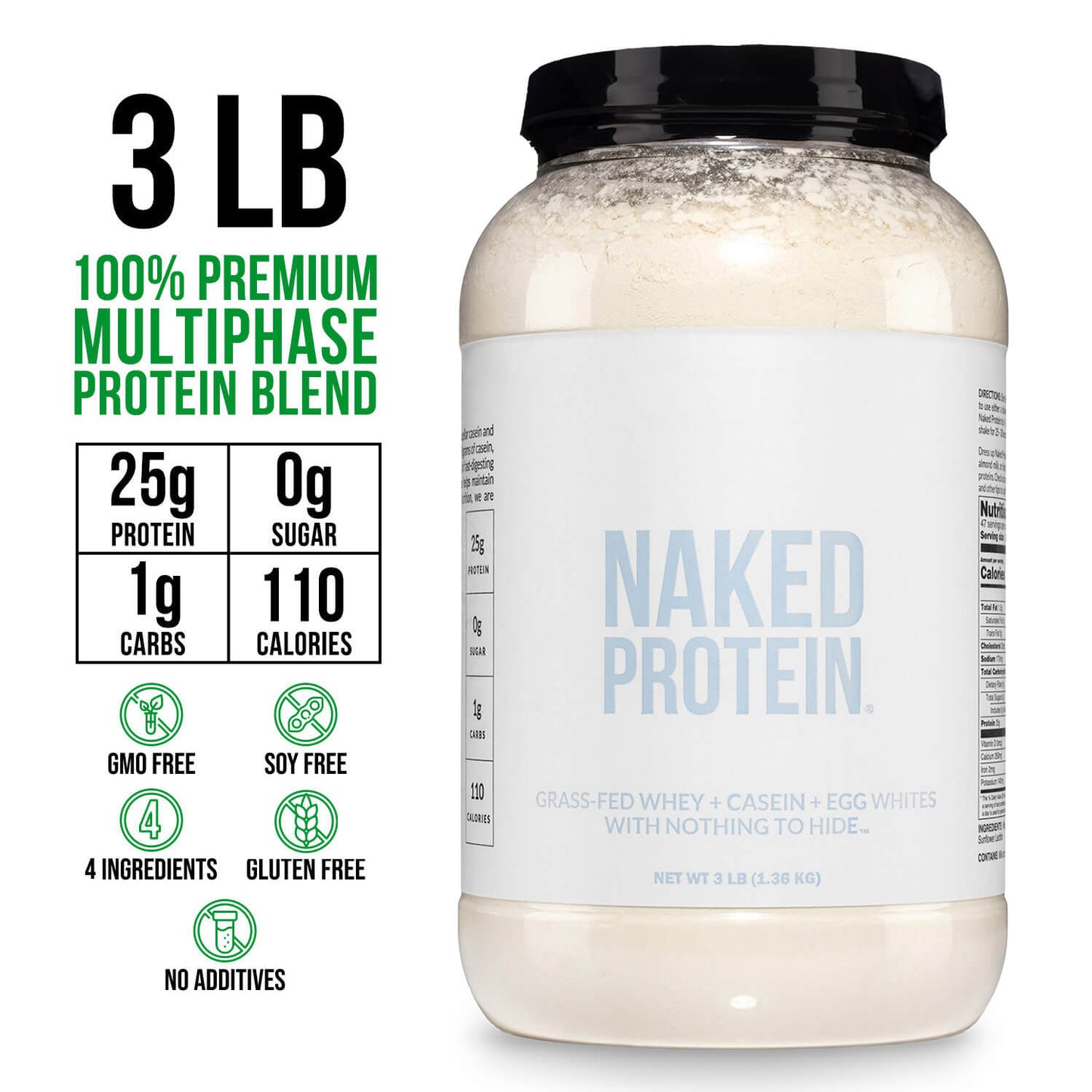 Protein Powder Blend - 3LB Egg Whey & Casein Protein Blend - 3LB with a Simple, Easy-Mix Protein Formula