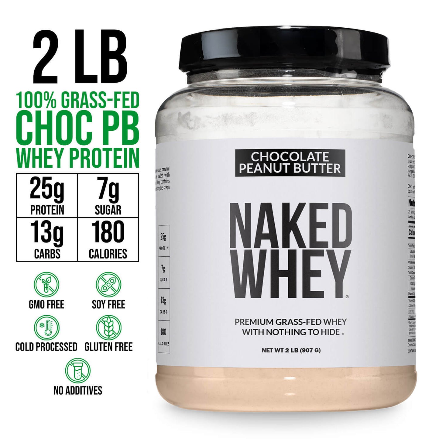 Chocolate Peanut Butter Whey Protein Powder 2LB - Chocolate PB with a Simple, Easy-Mix Protein Formula