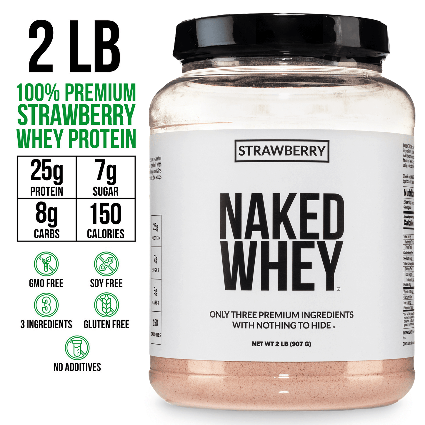 Strawberry Whey Protein Powder - Strawberry - Standard Size with a Simple, Easy-Mix Protein Formula
