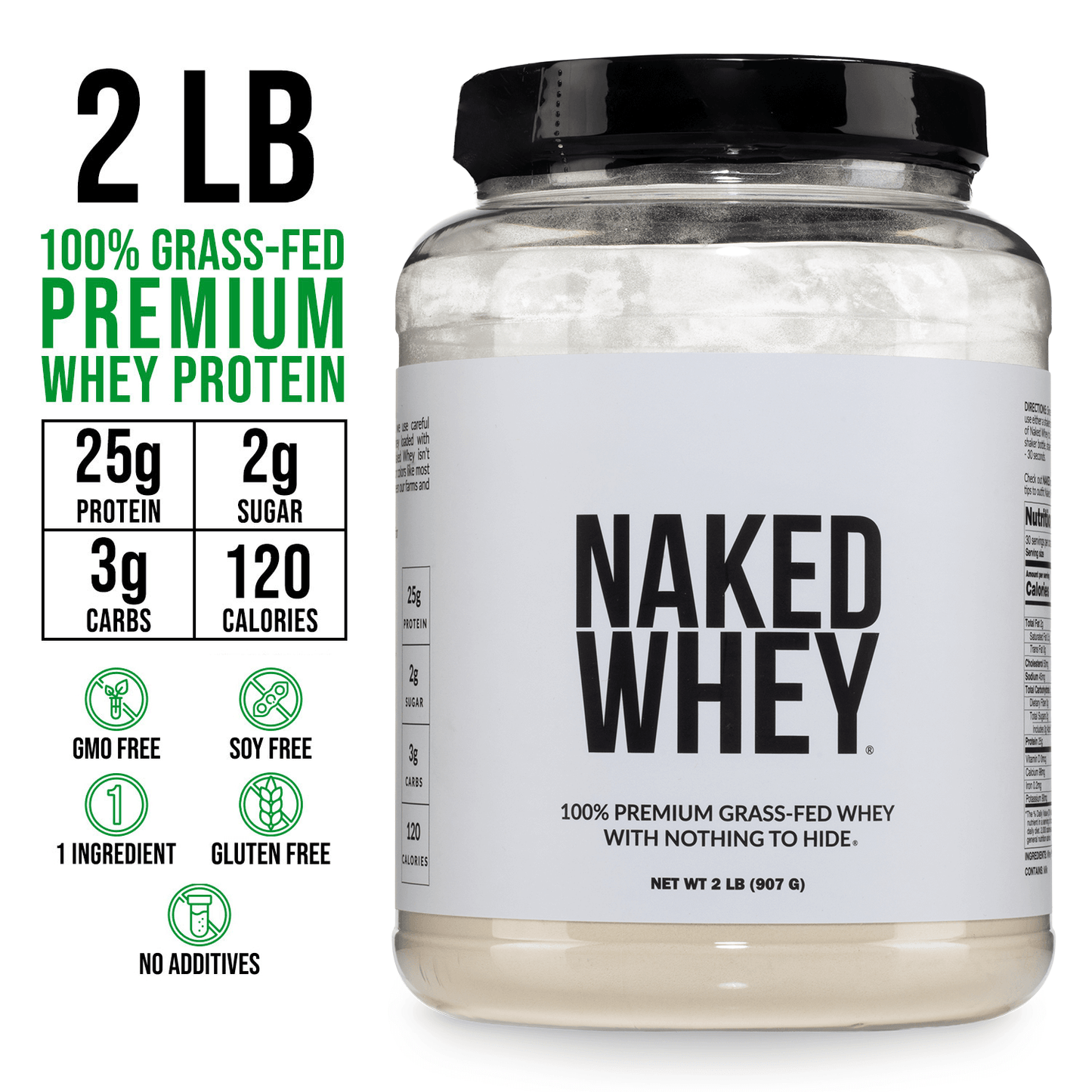 Grass Fed Whey Protein Powder - Unflavored - Standard Size with a Simple, Easy-Mix Protein Formula