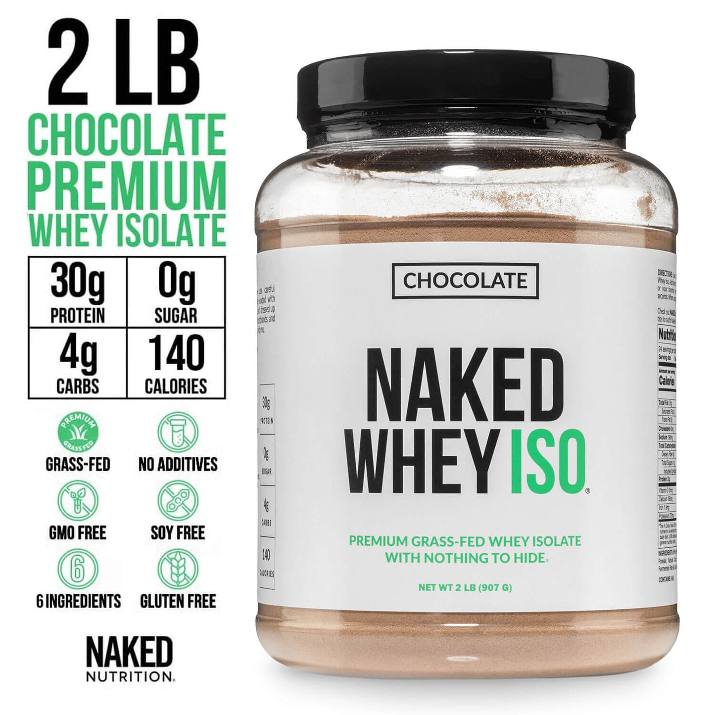 Chocolate Grass-Fed Whey Isolate Protein Powder - Chocolate with a Simple, Easy-Mix Protein Formula