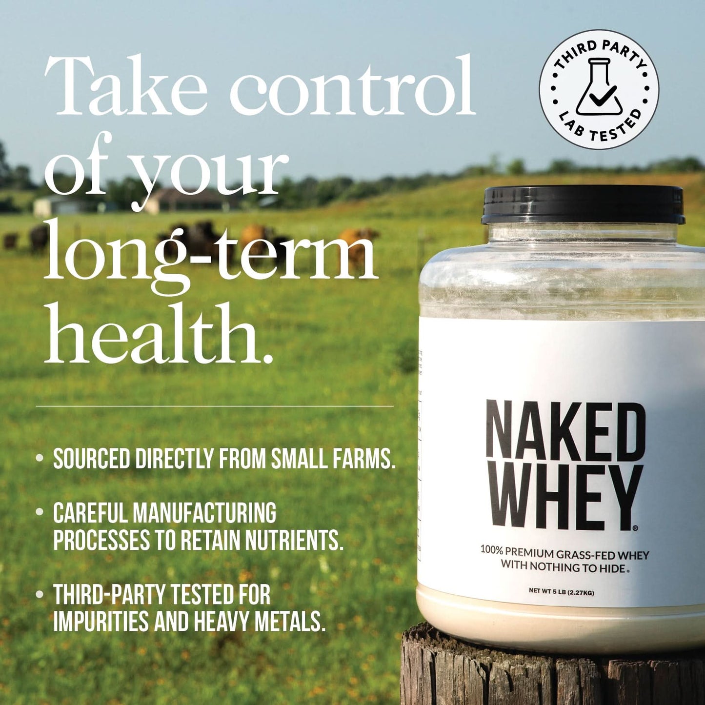 Grass Fed Whey Protein Powder - Unflavored - Standard Size with a Simple, Easy-Mix Protein Formula