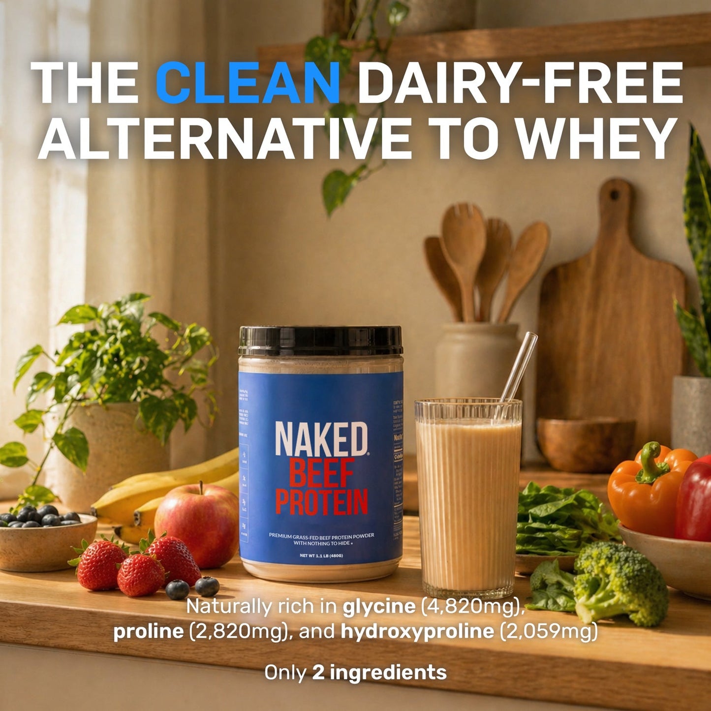 Beef Protein Powder - Unflavored with a Simple, Easy-Mix Protein Formula